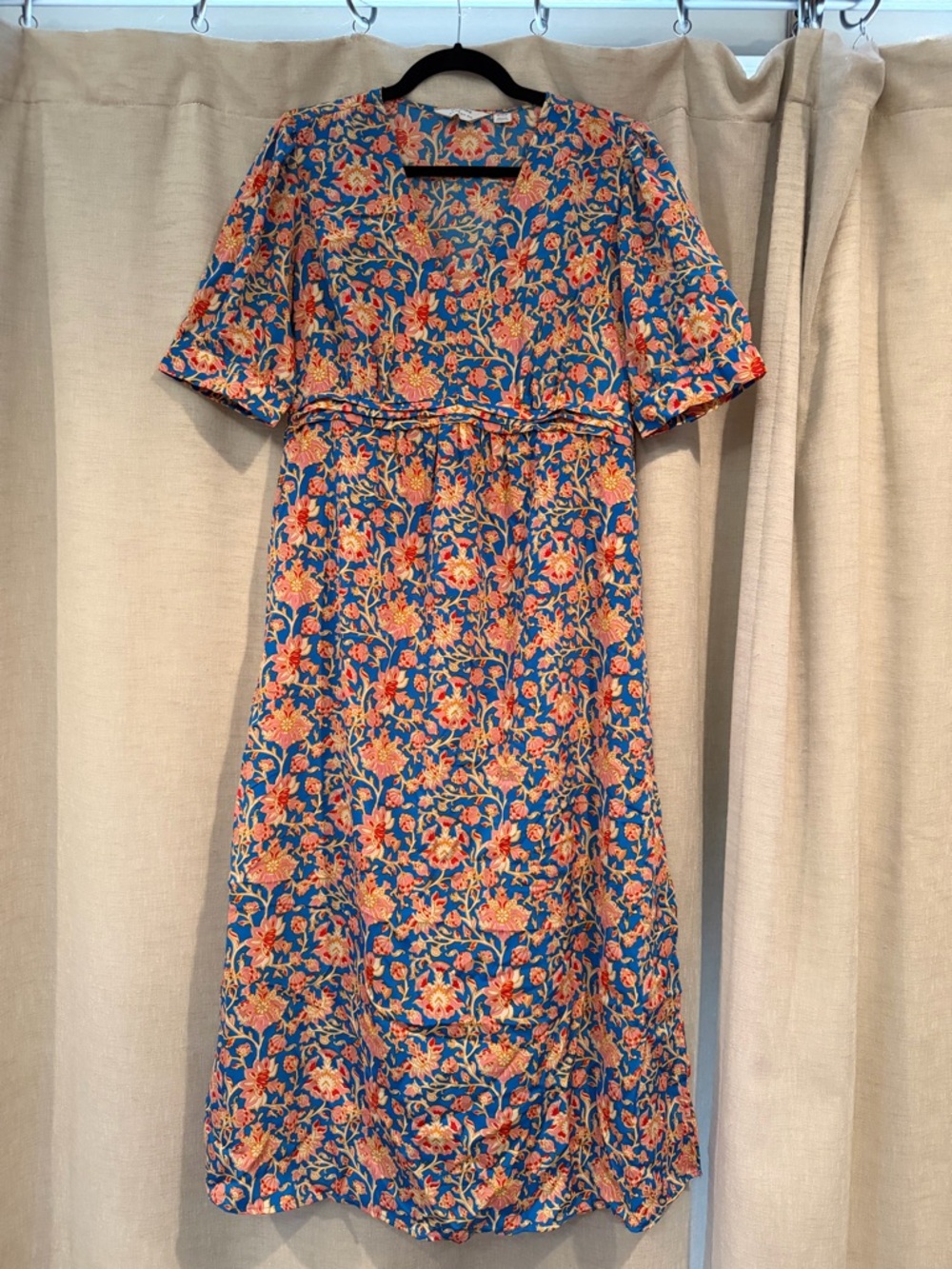 Seraphine Maternity - Blue Floral Empire-Waist Midi Dress